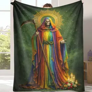 Rainbow Mystic Flannel Blanket， Sacred Halo and Scythe Print Design， Soft Warm Durable Breathable Throw for Bedroom Decor， Living Room Accent， Meditation Space， Spiritual Gift， Holiday Home Comfort
