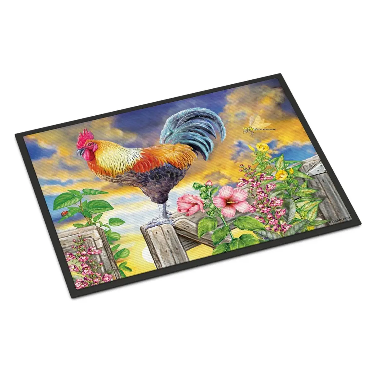 212 MAIN Printed Felt Barnyard Rug - 18x27in Morning Rooster Scene Floor Mat, Rubber Backing, Indoor/Outdoor Household Textile Mat