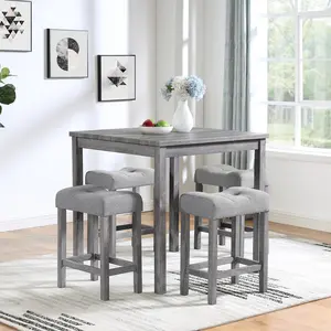 SAVEYOUR 5 Piece Industrial Dining Table Set with 4 Bar Stools, High-Quality Imitation Wood Grain, Ergonomic Comfort, Easy Assembly, Secure Packaging