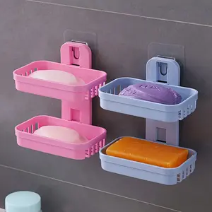 Double-layer soap box with bottom drainage rack - Wall-mounted bathroom storage rack, suitable for toiletries and shampoo, Soap Dish Holder