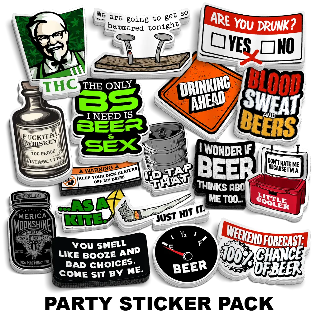 Party Sticker Pack - Heavy Duty Water and UV Resistant 6mil Vinyl