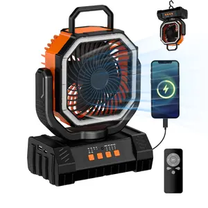 Portable Fan Rechargeable, 20000mah Cordless Battery Powered Camping Fan, LED Light, Remote Control, 4 Speeds, USB C, 360° Hook, Travel Essential, Multifunction Fan, USB Charging Fan, Multifunctional Fan