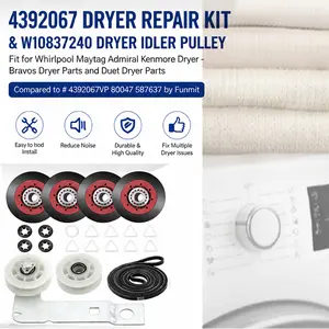 4392067 Dryer Repair Kit and W10837240 Dryer Idler Pulley Fit for Whirlpool Maytag Admiral Kenmore Dryer - Bravos Dryer parts and Duet Dryer Parts Compared to# 4392067VP 80047 587637