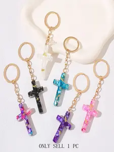 1PC/ Cross key ring chain accessory Cute Plush Ball Evil Eye Heart and Butterfly Keychains Cross-shaped Fashionable Bag Charms and Pendants Suitable as Small Gifts for Birthdays Holidays Parties
