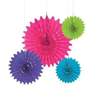 8" - 16" Bright Hanging Paper Fans - 12 Pc.