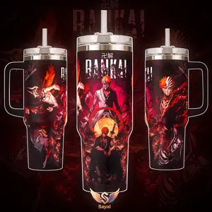 Bleach Bankai Ichigo Kurosaki Vasto Lorde 40 oz Vacuum Insulated Tumbler with Handle & Straw Red Black Hollow Mask Anime Graphic, Keeps Drinks Hot/Cold 12H+ 18/8 Stainless Steel Travel Mug for Anime Fans Manga Lovers Japanese Anime Merch Gift