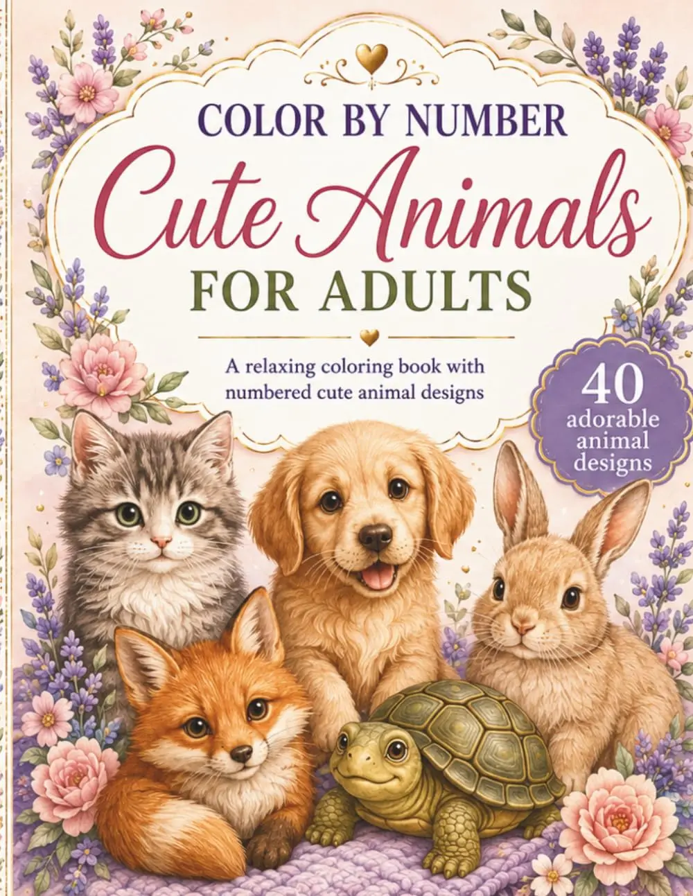 Color by Number Cute Animals for Adults: A Relaxing Coloring Book with 40 Adorable Animal Designs, Easy Numbered Sections, and Single-Sided Pages