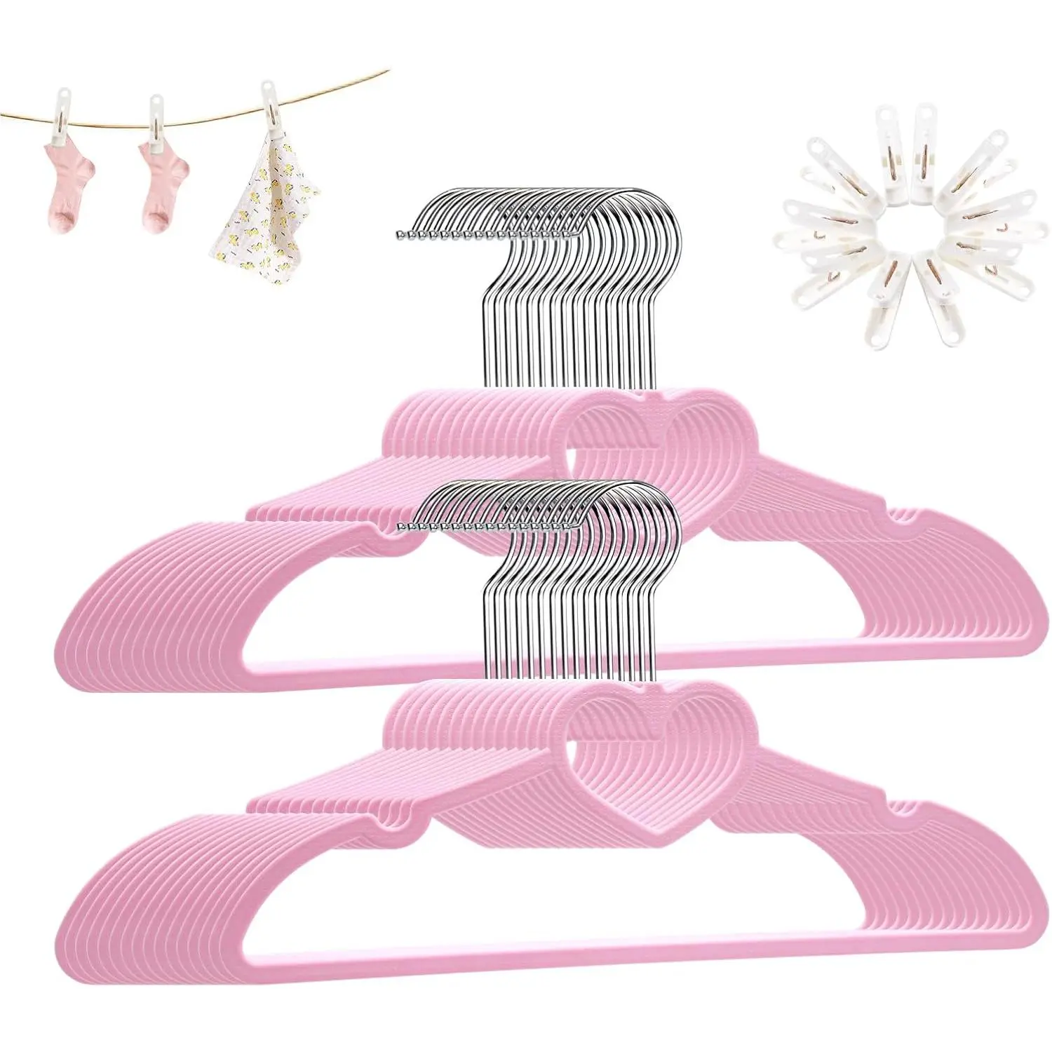 Plastic Hangers 30 Pack, Pink Hangers Ultra Thin Space Saving - 360  Swivel Hook & 10 Clips- & Durable for Sweaters,Dress, Shirt, Coat