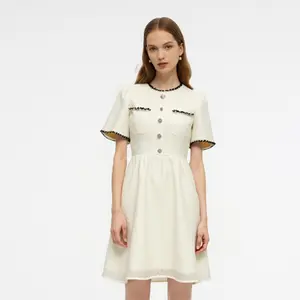 Jacquard Round Neck Women Mini Dress