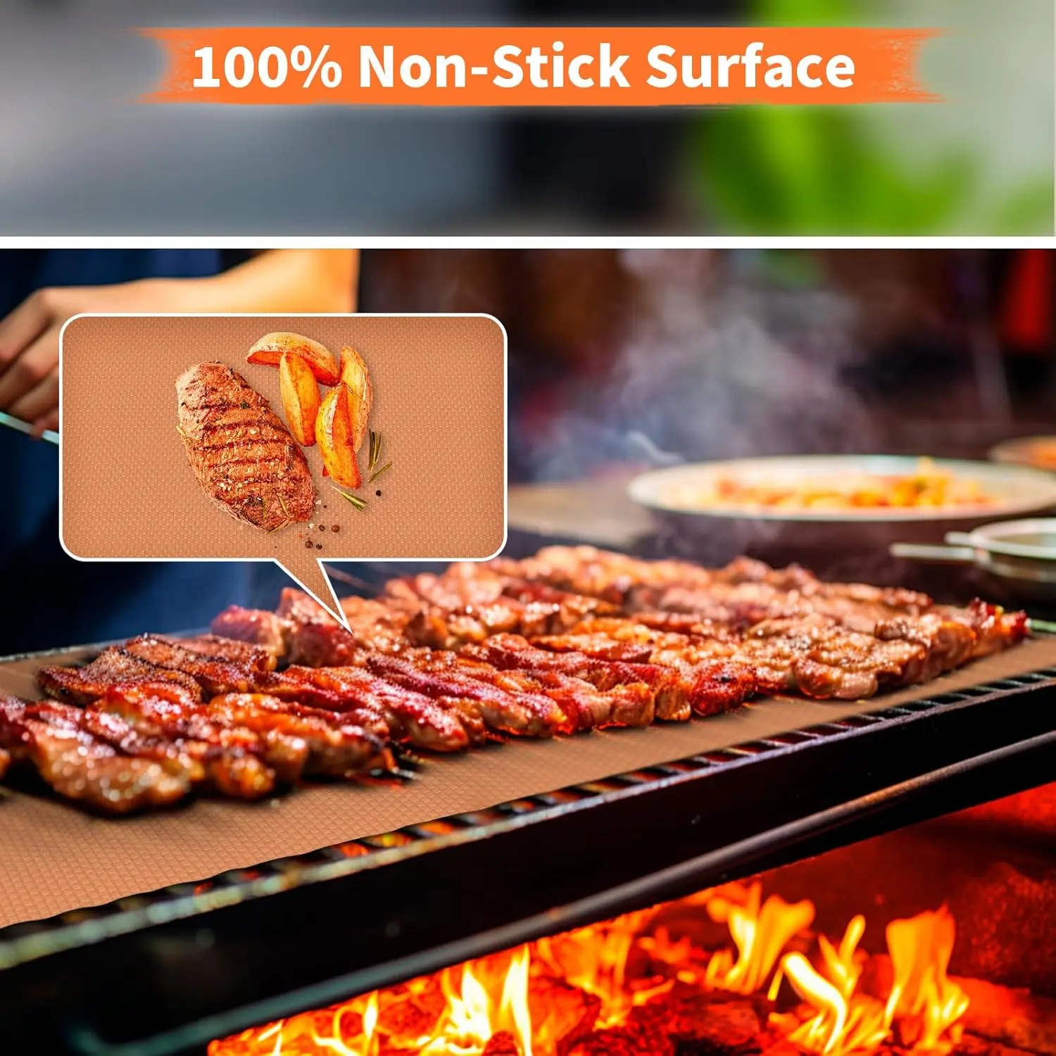 Grill Mats for Outdoor Grill, Copper 7pcs Grill Mat, 100% Non-Stick PFOA Free 15.75 x 13", Heavy Duty, Reusable and Easy to Clean - Gas Charcoal & Electric BBQ