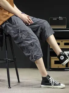 Men's Casual Seven-Quarter Pants, Menswear, No Elastic Fabric, All Seasons Daily Wear, Loose Fit, Multiple Pockets, Commuter & Streetwear