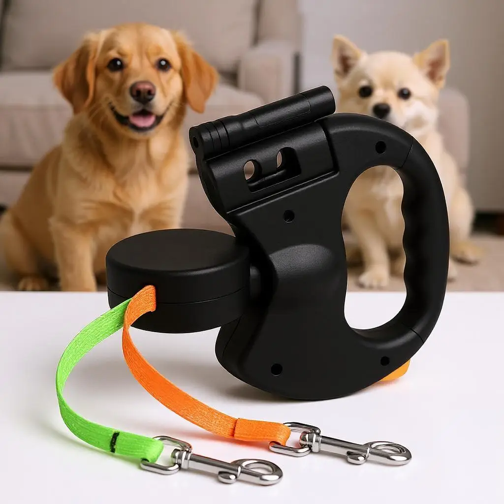Tangle-Free Dual Dog Leash with 360° Swivel Head – For 2 Small to Medium Dogs (30 lbs), 10ft Retractable Leash, Lightweight Anti-Wear Handle, Dogacces