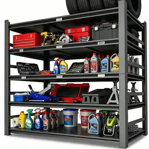 Black 5-Tier Adjustable Metal Storage Rack, 87"H Utility Shelving Unit with 3,000-Lb Weight Capacity, Easy-to-Assemble Home Organizer for Kitchens, Garages