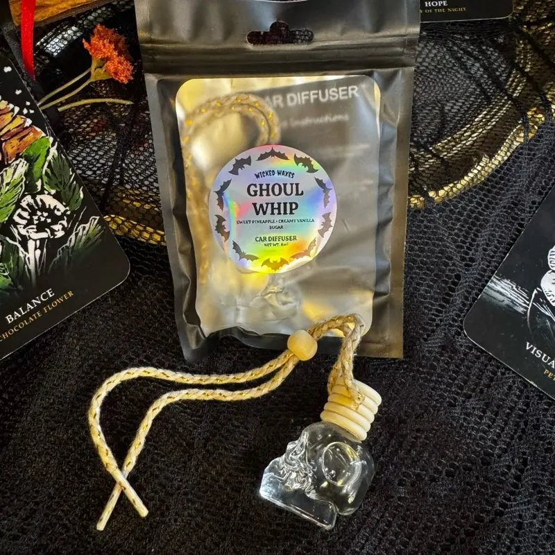 Ghoul Whip Car Diffuser | Pineapple Whip Inspired | Sweet Summer Scent | Juicy Fruity Pineapple Hanging Car Scent, Glass Skull Car Air Freshener