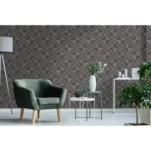 Peel and Stick Removable Fabric Wallpaper - Line Art - Triangle Square - Modern Geometric - Maddox Dark Grey
