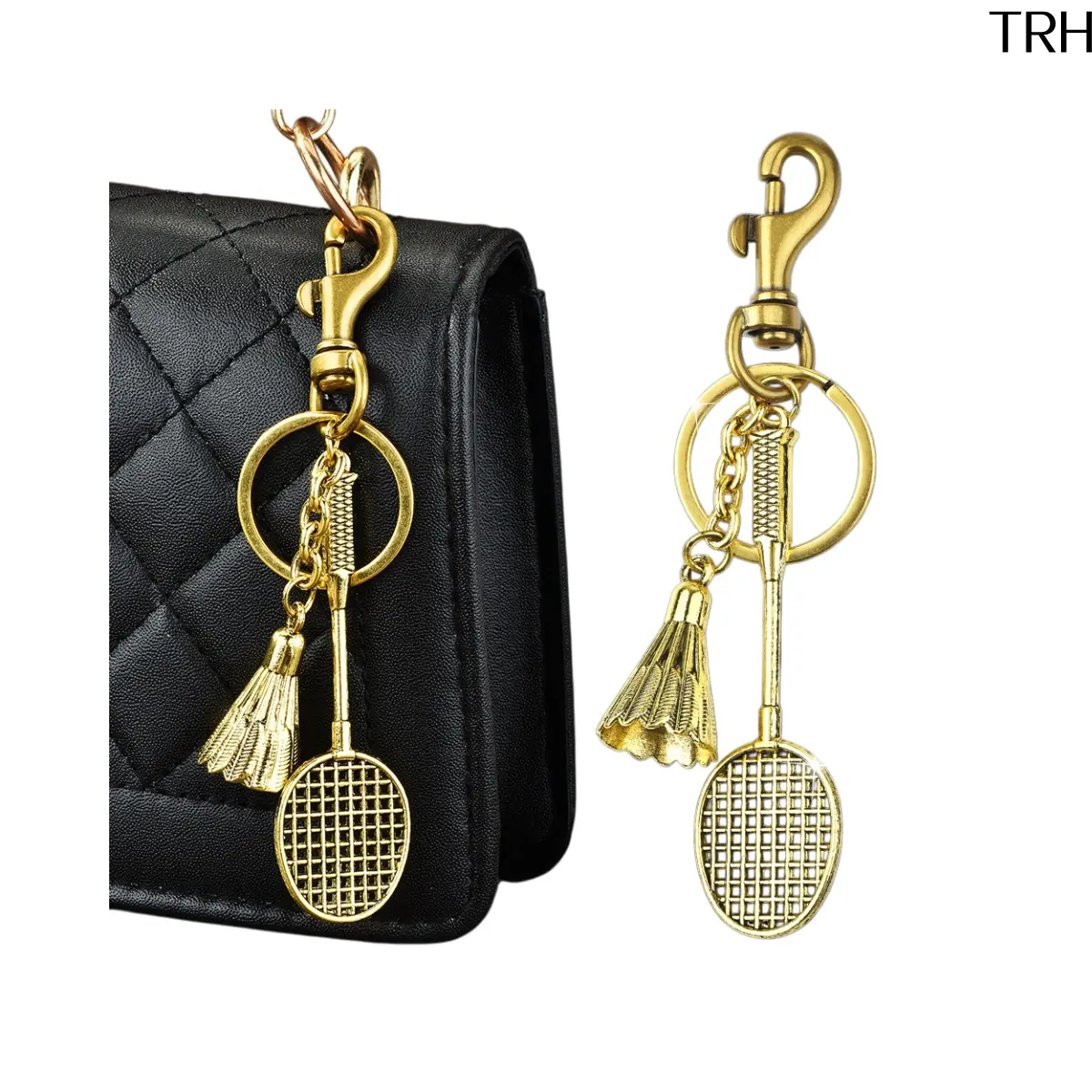 Retro Badminton Keychain, 3D Alloy Racket and Shuttlecock Charm with Rotatable Clasp, Sporty Souvenir for Team Mates & Sports Fans