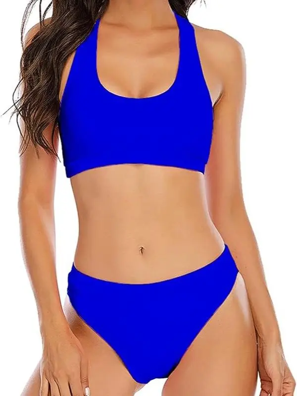 Women's Solid Racerback Athletic Bikinis Sporty Two Pieces Swimsuit Junior Teen Girls Sports Bathing Suits