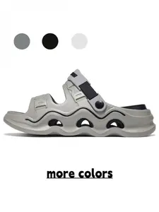 Men's Black Breathable Chunky Sport Sandals, Non-slip Cushioned Slides, Perfect for Outdoor Walks, Gym, Beach & Casual Streetwear, Sporty Sandals