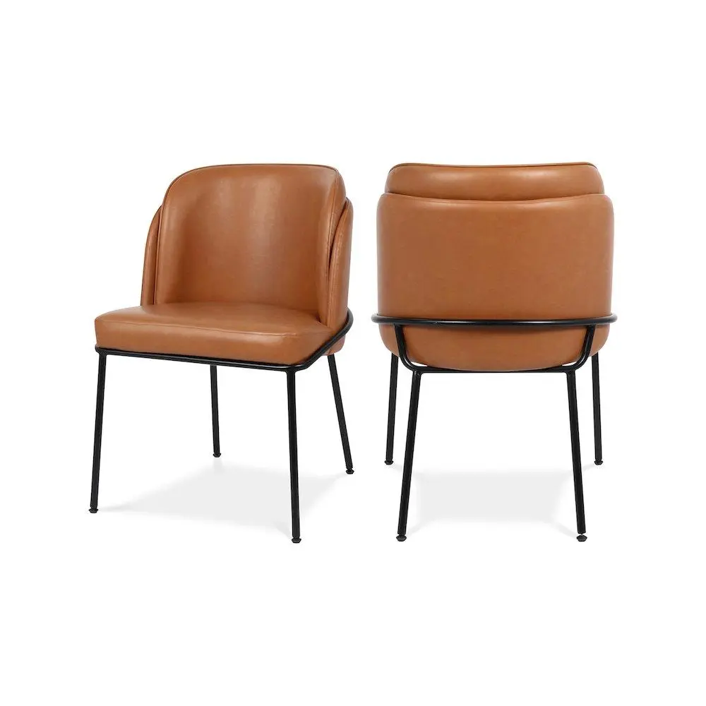 Jagger Cognac Vegan Leather Upholstered Dining Chairs with Double Cushions, Set of 2 - Indoor Furniture Chairs