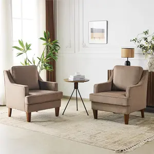 【Father's Day Gift】  Mid-Century Accent Chairs, Light Brown Upholstered Armchair Comfy Sofa Chairs Reading Chair High Back Living Room Bedroom Furniture for Apartment