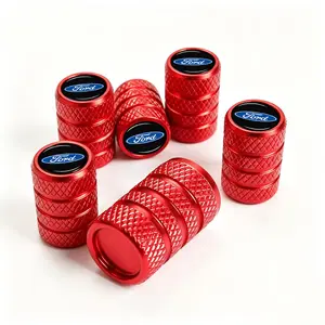 5-Pack Red & Black Aluminum Tire Valve Caps For Ford F-150 Mustang Explorer Bronco Expedition Escape Heavy-Duty Anodized Metal Dust-Proof Seal Anti-Corrosion Wheel Covers With Ford Logo For Cars SUVs Trucks Universal Schrader Valve Easy Install