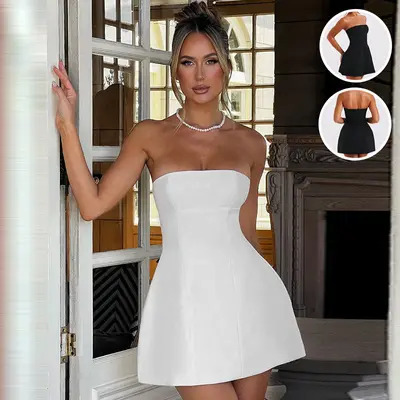 short white tube dress Soft Sculpt A-Line Mini The Rosette Bodycon Tube Dress in White Cantonwalker White Strapless Mini Dress