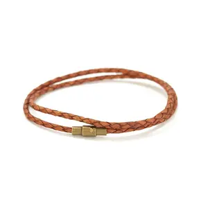 Men's Caramel Brown Thin Double Wrap Leather Bracelet | Santa Teresa