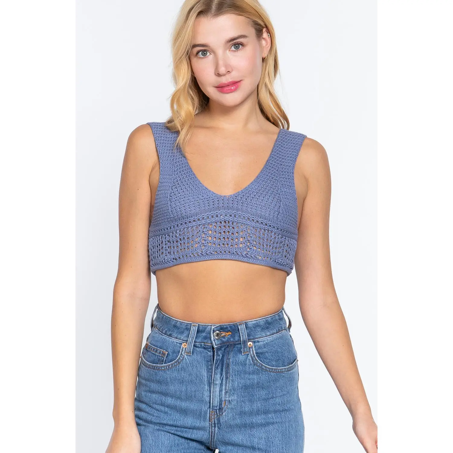 Women's Knit Textured Crop Sweater Tank Top, Comfortable Breathable Casual Chic Tops for Women, Vibe, Crop Top