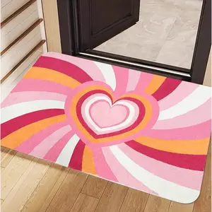 Y2K Colorful Heart Spiral Welcome Doormat Heart Radiating Stripes Entryway Decor Soft Comfortable and Practical Floor Mat Suitable for Indoor Living Room Bedroom Home Decor
