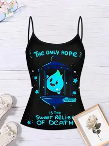 Women's Sleeveless Italian Shoulder Strap Backless Top, Digital Printed Flying Dinosaur Design, Casual All Season Wear