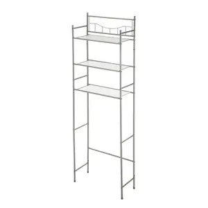Over the Toilet Steel 3-Shelf Storage Shelf Unit, Satin Nickel Finish for Adults