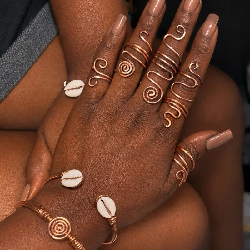 4 piece 12/14 Gage pure copper ring set