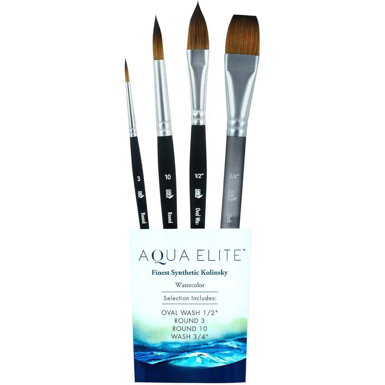 Artist Brush Co. Aqua Elite Professional Watercolor  Brushes 4850 Series - 4 count Synthetic Kolinsky Sable Watercolor Brush Set - Gouache Brushes