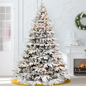 【Classic Christmas Tree】7.5 ft Pre-Lit Artificial Christmas Tree with 3348 PE+PVC Branch Tips, 400 UL-Certified Incandescent Lights, Hinged Design with Foldable Metal Stand, Perfect for Home, Office, and Holiday Party Decorations