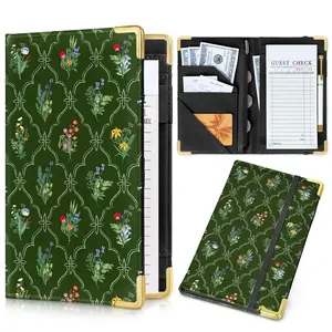 Faux Leather Server Book for Waitress Cute Server Book with Zipper Pocket & Pen Holder Fits Servers Apron Dark-Green