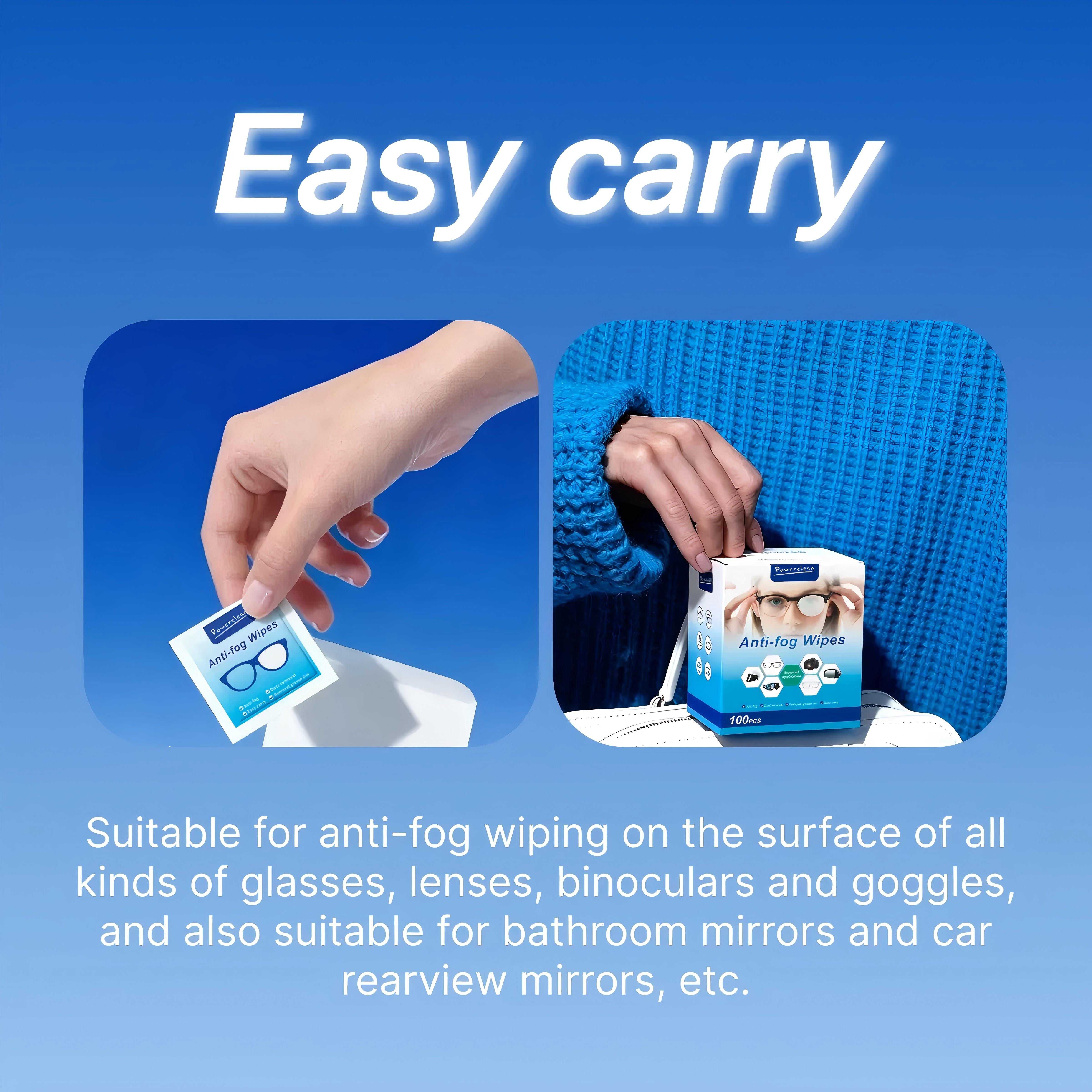 100 Pack Anti-Fog Lens Cleaning Wipes, Pre-Moistened Eyeglass Wipes for Glasses, Screens, Car Mirrors