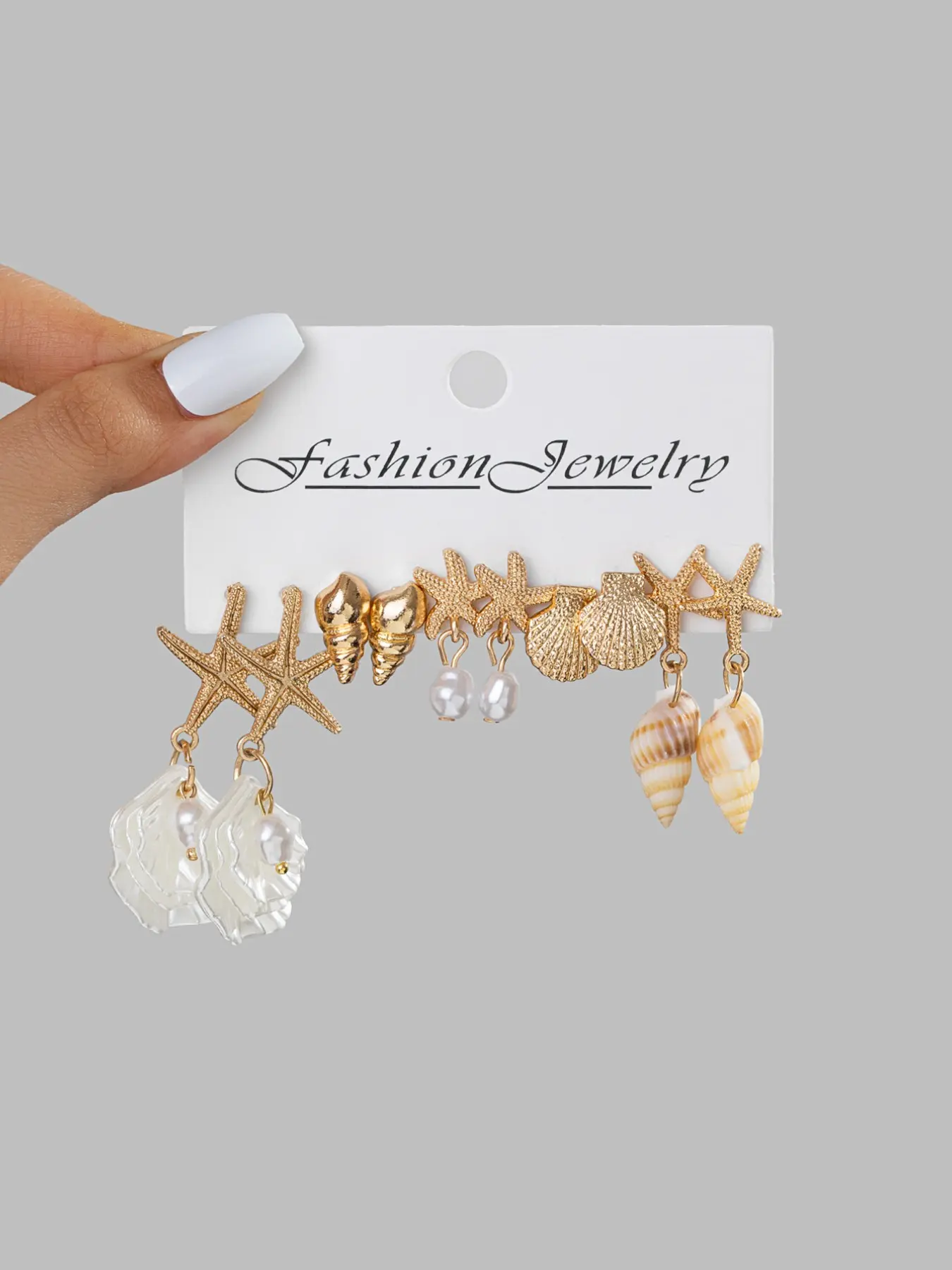 5 Pairs Ocean Wind Shell and Starfish Earrings Set, Natural Conch Pearl Fashion Vacation Jewelry, Boho Style Zinc Alloy Ear Accessories