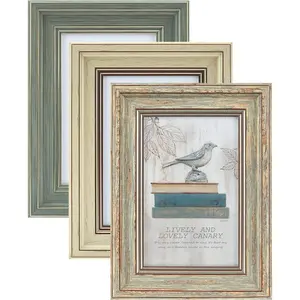 3 Pack 4x6 Inch Picture Frames Farmhouse Rustic  Distressed  Grain Photo Frame with HD plastic cover for Table Top Display and Wall Hanging