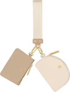 Keychain Wallet, Detachable Dual Pouch Wristlet Wallets for Women Men, Portable Mini Zip Around Small Wallet Coin Purse