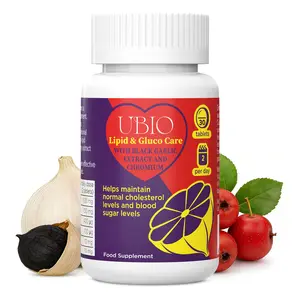 UBIO Lipid & Gluco Care Tablets | Supports Blood Sugar & Cholesterol Levels | Each Tab Contains Aged Black Garlic 500mg(SAC), Hawthorn 100mg, Chromium 400mcg, Selenium 100mcg, CoQ10 10mg, Zinc 10mg | For Balancing Sugar Blood & Cholesterol Level