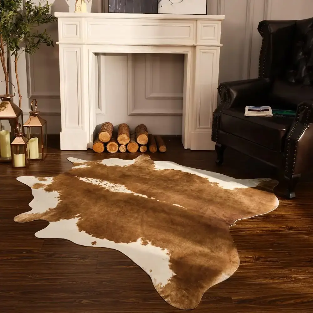 Lochas Faux Cowhide Rug Premium 100% Polyester Soft Comfortable Durable Easy To Clean Western Style Home Decor Mat For Living Room & Bedroom