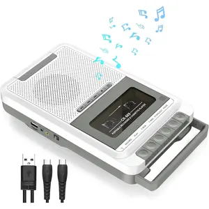 Cassette Player Recorder Converter,Record to Cassettes/USB/SD Card via Mic, Portable Cassette to MP3  via U Disk/SD Card or PC, Cassette Tape Player with Headphone Jack,Retractable Handle (White)