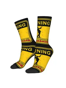 Warning Sign Men Sports Fit Socks Novelty Print Spring Summer Autumn Winter Stockings