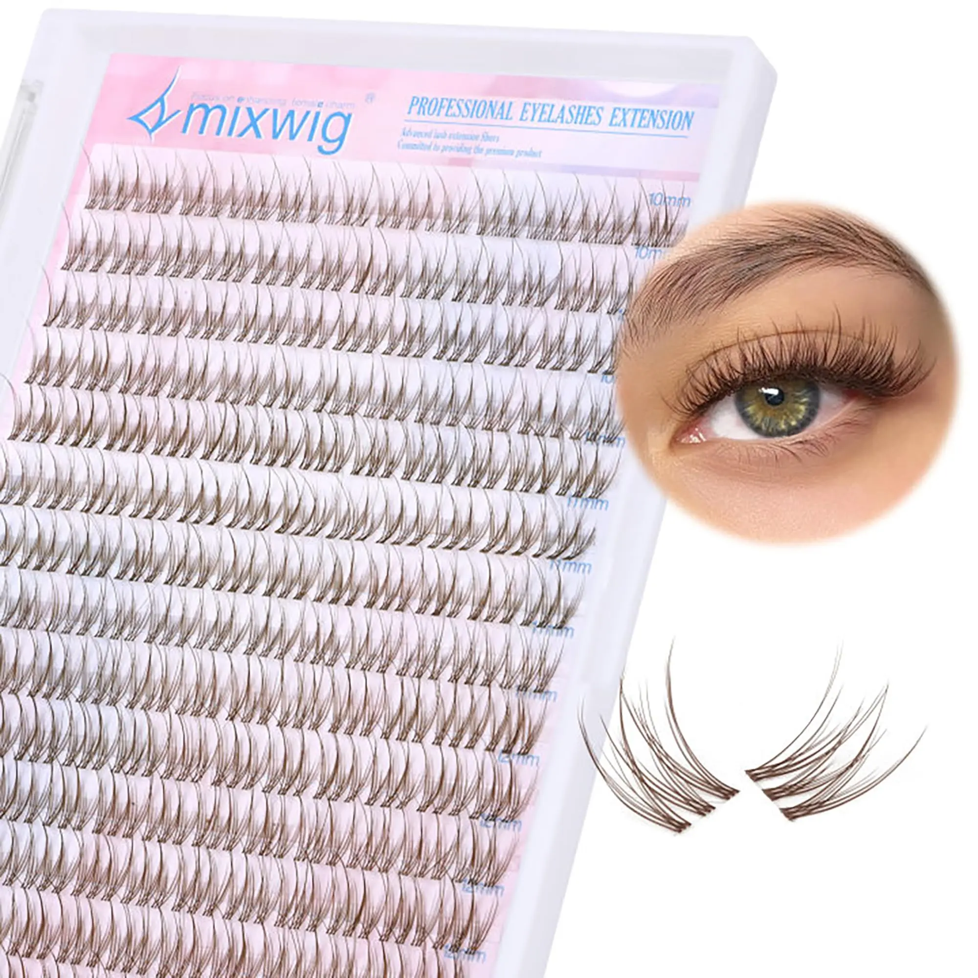 Brown Lash Clusters Natural Clusters Lashes Wispy Eyelash Clusters 10-12MM Individual Lashes C Curl Lash Extension DIY Eyelash Extension Clusters for Beginners