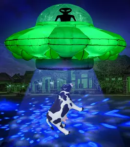 4.2 FT Hanging Alien UFO Cow Abduction Inflatable with LED Lights, Outdoor Halloween Blow Up Decoration for Yard, Garden, Lawn, Party and Indoor Display