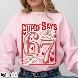 Cupid Days 67 Retro Love Graphic Tee, Funny 6 7 Valentines Day Shirt, 6 7 Funny Number Meme T-Shirt, Valentine Day T-Shirt