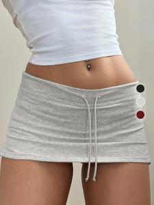 women's solid drawstring split hem skirt, casual fashionable mini skirt for daily wear, ladies bottoms for all seasons