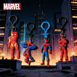 1PC Marvel Iron Man Deadpool Spider-Man Keychain Officially Licensed Novelty Collectible Super Hero Anime Peripheral Backpack Decoration Car key Pendant Desk Ornament Durable PVC Soft Rubber Gift