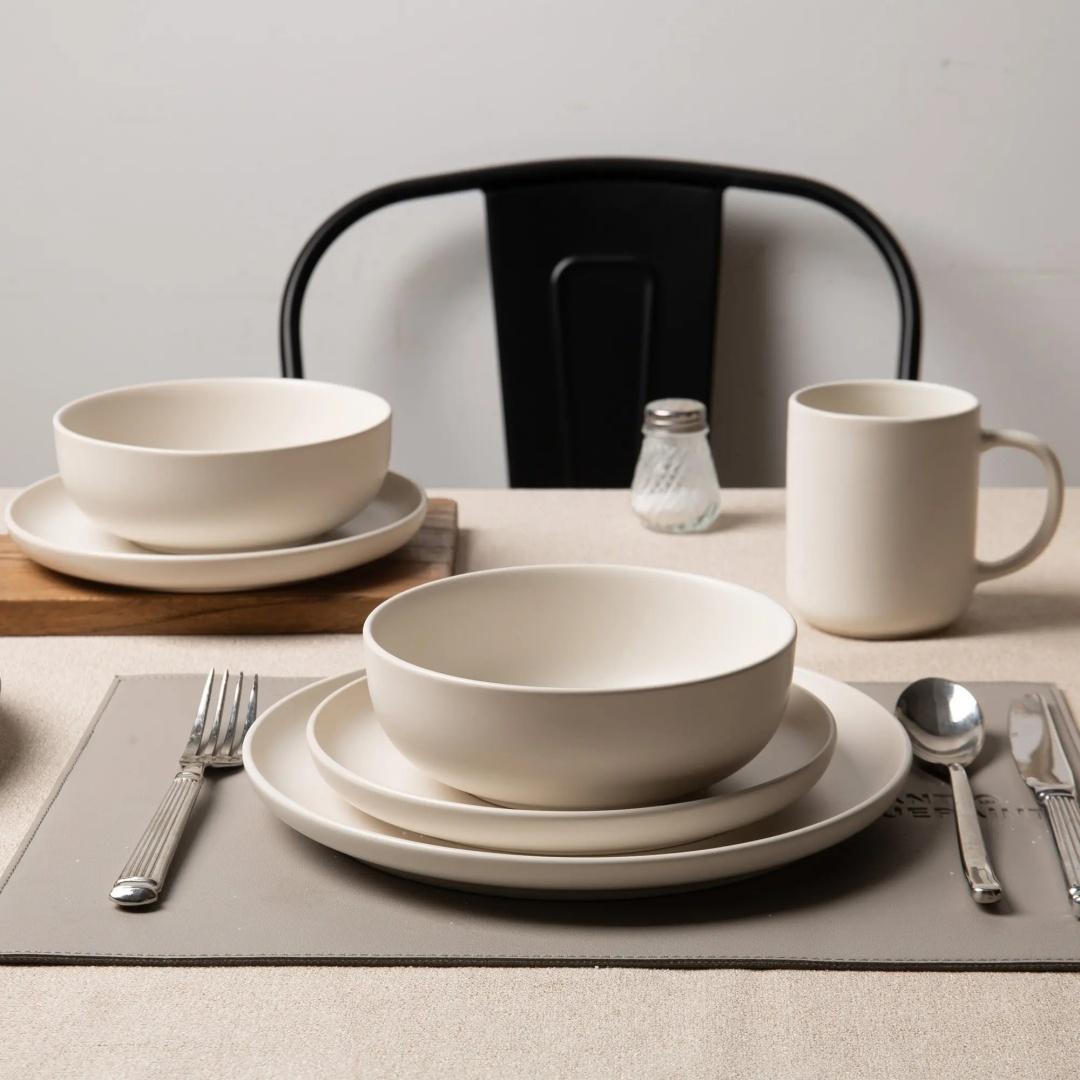 12-Piece Stoneware Dinnerware Sets With Mugs  Microwave  Dishwasher Safe  Non-Toxic Dinner Plates Bowls Set  Stackable Matte Glaze Kitchenware For 3