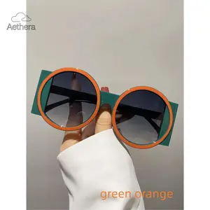 Aethera Vintage Round Frame Sunglasses Green Orange Large PC Material UV Protection Fashion Shades for Men & Women
